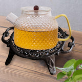 Maxbell Rustic Cast Iron Teapot Warmer Stable Graceful Hollow Out for Balcony Patio Round with Handle