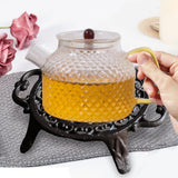 Maxbell Rustic Cast Iron Teapot Warmer Stable Graceful Hollow Out for Balcony Patio Round with Handle