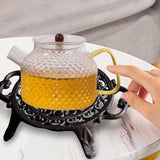 Maxbell Rustic Cast Iron Teapot Warmer Stable Graceful Hollow Out for Balcony Patio Round with Handle