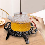 Maxbell Rustic Cast Iron Teapot Warmer Stable Graceful Hollow Out for Balcony Patio Round with Handle