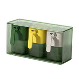 Maxbell Seasoning Box Set with Cover and Spoon Condiment Jars for Spice Sugar Salt 3 Grids