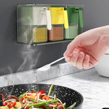 Maxbell Seasoning Box Set with Cover and Spoon Condiment Jars for Spice Sugar Salt 3 Grids