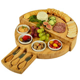 Maxbell Bamboo Cheese Board Drawer Platter Utensils for Christmas Meat Kitchen Tools