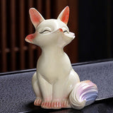 Maxbell Fox Tea Pet Miniature Sculpture Color Changing Artwork for Teahouse Tearoom Fox A