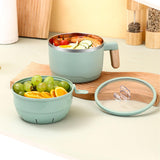 Maxbell Ramen Bowl with Lid Stockpot with Drain Noodles Bowl for Dorm Camping Green