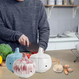 Maxbell Garlic Keeper Container with Lids Holder for Countertop Lemon White