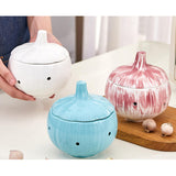 Maxbell Garlic Keeper Container with Lids Holder for Countertop Lemon White