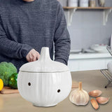 Maxbell Garlic Keeper Container with Lids Holder for Countertop Lemon White