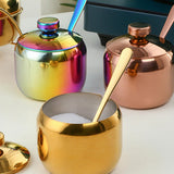 Maxbell Seasoning Jar with Lid Spoon Holder Stainless Convenient Modern for Kitchen Gold