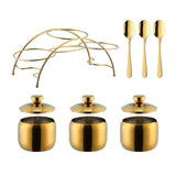 Maxbell Seasoning Jar with Lid Spoon Holder Stainless Convenient Modern for Kitchen Gold