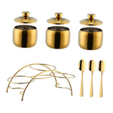 Maxbell Seasoning Jar with Lid Spoon Holder Stainless Convenient Modern for Kitchen Gold