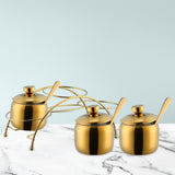 Maxbell Seasoning Jar with Lid Spoon Holder Stainless Convenient Modern for Kitchen Gold