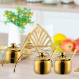 Maxbell Seasoning Jar with Lid Spoon Holder Stainless Convenient Modern for Kitchen Gold