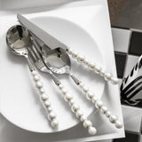 Maxbell 4 Piece Pearl Handle Cutlery Set Silver Collection Tea Spoon for Dinner