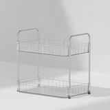 Maxbell Drain Rack 2 Tier Makeup Caddy Stainless Steel Pipe for Table Bedroom Office Clear