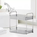 Maxbell Drain Rack 2 Tier Makeup Caddy Stainless Steel Pipe for Table Bedroom Office Clear