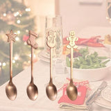 Maxbell 4 Pieces Lovely Christmas Spoons Set Reusable Mixing for Xmas New Year Sugar Rose Aureate
