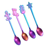 Maxbell 4 Pieces Lovely Christmas Spoons Set Reusable Mixing for Xmas New Year Sugar Colorful