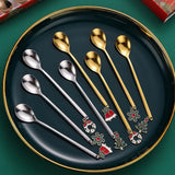 Maxbell 4x Christmas Coffee Spoon Reusable Coffee Stirring Spoon for Restaurant Xmas Argent