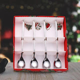 Maxbell 4x Christmas Coffee Spoon Reusable Coffee Stirring Spoon for Restaurant Xmas Argent