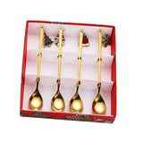 Maxbell 4x Christmas Coffee Spoon Reusable Coffee Stirring Spoon for Restaurant Xmas Aureate