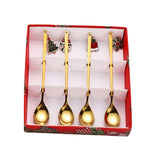 Maxbell 4x Christmas Coffee Spoon Reusable Coffee Stirring Spoon for Restaurant Xmas Aureate