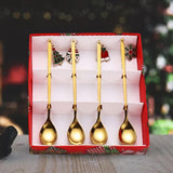Maxbell 4x Christmas Coffee Spoon Reusable Coffee Stirring Spoon for Restaurant Xmas Aureate