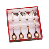 Maxbell 4x Christmas Coffee Spoon Reusable Coffee Stirring Spoon for Restaurant Xmas Rose Aureate