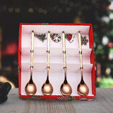 Maxbell 4x Christmas Coffee Spoon Reusable Coffee Stirring Spoon for Restaurant Xmas Rose Aureate