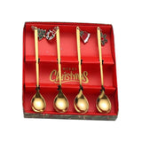 Maxbell 4Pcs Christmas Themed Dining Spoons Teaspoons with Pendant for Reusable Aureate