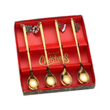 Maxbell 4Pcs Christmas Themed Dining Spoons Teaspoons with Pendant for Reusable Aureate