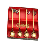 Maxbell 4Pcs Christmas Themed Dining Spoons Teaspoons with Pendant for Reusable Aureate
