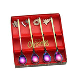 Maxbell 4Pcs Christmas Themed Dining Spoons Teaspoons with Pendant for Reusable Colorful