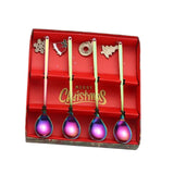 Maxbell 4Pcs Christmas Themed Dining Spoons Teaspoons with Pendant for Reusable Colorful