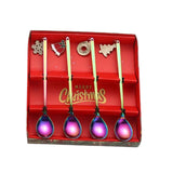 Maxbell 4Pcs Christmas Themed Dining Spoons Teaspoons with Pendant for Reusable Colorful