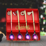 Maxbell 4Pcs Christmas Themed Dining Spoons Teaspoons with Pendant for Reusable Colorful