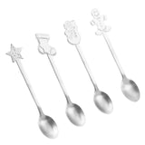 Maxbell 4x Dessert Teaspoons Christmas Metal Spoons Set for Latte Coffee Argent