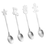 Maxbell 4x Dessert Teaspoons Christmas Metal Spoons Set for Latte Coffee Argent