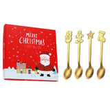 Maxbell 4x Dessert Teaspoons Christmas Metal Spoons Set for Latte Coffee Aureate