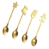 Maxbell 4x Dessert Teaspoons Christmas Metal Spoons Set for Latte Coffee Aureate