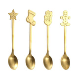Maxbell 4x Dessert Teaspoons Christmas Metal Spoons Set for Latte Coffee Aureate