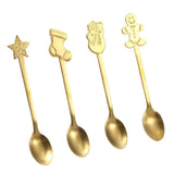 Maxbell 4x Dessert Teaspoons Christmas Metal Spoons Set for Latte Coffee Aureate