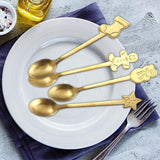 Maxbell 4x Dessert Teaspoons Christmas Metal Spoons Set for Latte Coffee Aureate