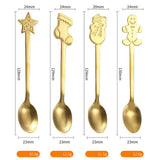 Maxbell 4x Dessert Teaspoons Christmas Metal Spoons Set for Latte Coffee Aureate