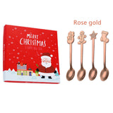 Maxbell 4x Dessert Teaspoons Christmas Metal Spoons Set for Latte Coffee Rose Aureate