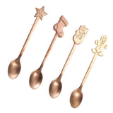 Maxbell 4x Dessert Teaspoons Christmas Metal Spoons Set for Latte Coffee Rose Aureate