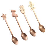 Maxbell 4x Dessert Teaspoons Christmas Metal Spoons Set for Latte Coffee Rose Aureate