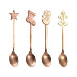 Maxbell 4x Dessert Teaspoons Christmas Metal Spoons Set for Latte Coffee Rose Aureate