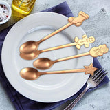Maxbell 4x Dessert Teaspoons Christmas Metal Spoons Set for Latte Coffee Rose Aureate