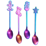 Maxbell 4x Dessert Teaspoons Christmas Metal Spoons Set for Latte Coffee Colorful